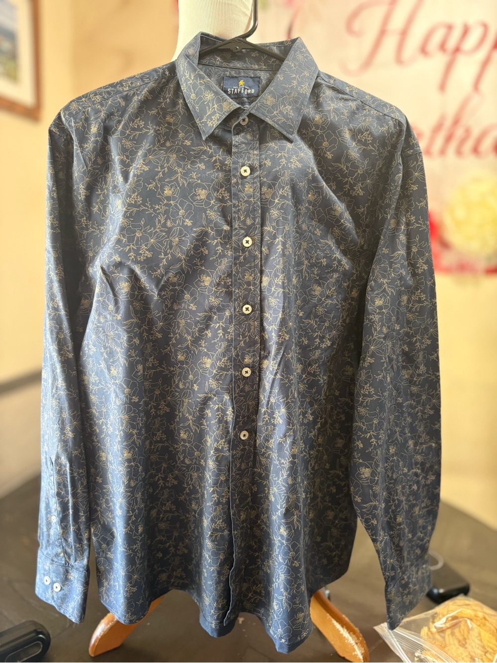 Stafford Navy Blue Floral Dress Shirt